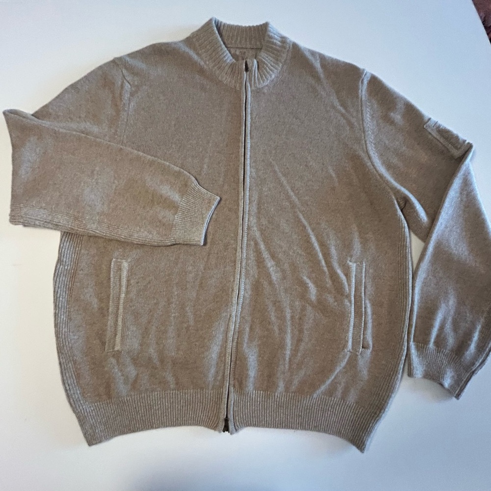 Dickey Freeman Cashmere Cardigan, Tan, Zip, Pockets, Gorgous!, Men’s Sz XL